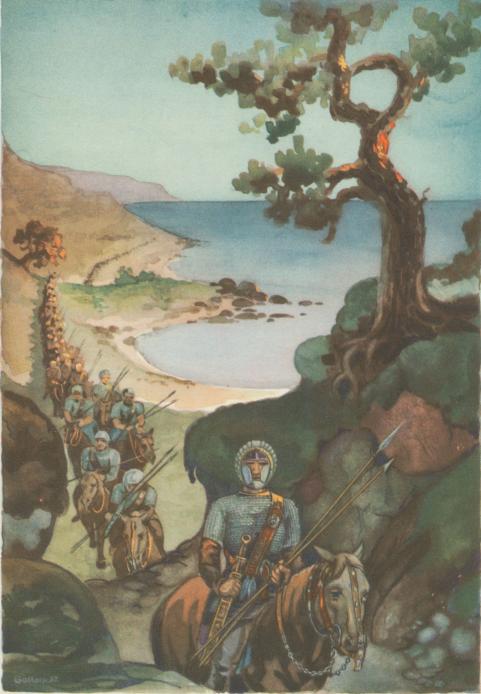 Germaner på krigsstigen. Akvarell av G. Gottorp.
