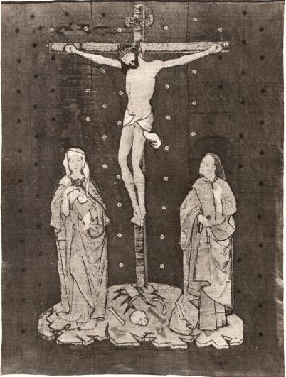 Broderad bonad, utförd av Vadstenanunnor. 1400-talets slut.<bVadstena klosterkyrka.
