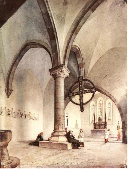 Interiör frän Hamra kyrka på Gotland. Efter akvarell av A. T. Gellerstedt 1867. Antikvarisk-topografiska arkivet.