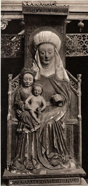 S:ta Anna med Maria och Jesusbarnet. Målad träskulptur<bav Haken Gulleson. Enångers kyrka, Hälsingland.