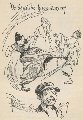 "De dansade krigsdansen" Ill. Higgins<bAnderssonskans Kalle av Emil Norlander;<bSvensk-Amerikansk upplaga illustrerad av Higgins.