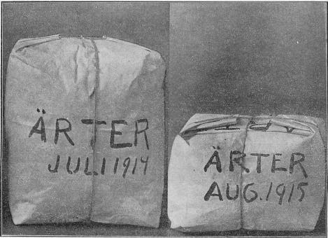 Ärter för 1 krona:<b1914 3,33 kg.                        1915 1,72 kg.