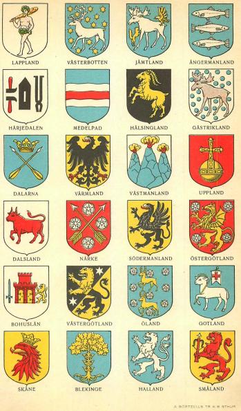 LANDSKAPSVAPEN<bLAPPLAND        VÄSTERBOTTEN        JÄMTLAND        ÅNGERMANLAND<bHÄRJEDALEN        MEDELPAD        HÄLSINGLAND        GÄSTRIKLAND<bDALARNA        VÄRMLAND        VÄSTMANLAND        UPPLAND<bDALSLAND        NÄRKE        SÖDERMANLAND        ÖSTERGÖTLAND<bBOHUSLÄN        VÄSTERGÖTLAND        GOTLAND<bSKÅNE        BLEKINGE        HALLAND        SMÅLAND<b<smalA BORTZELLS TR A B STHLM</smal
