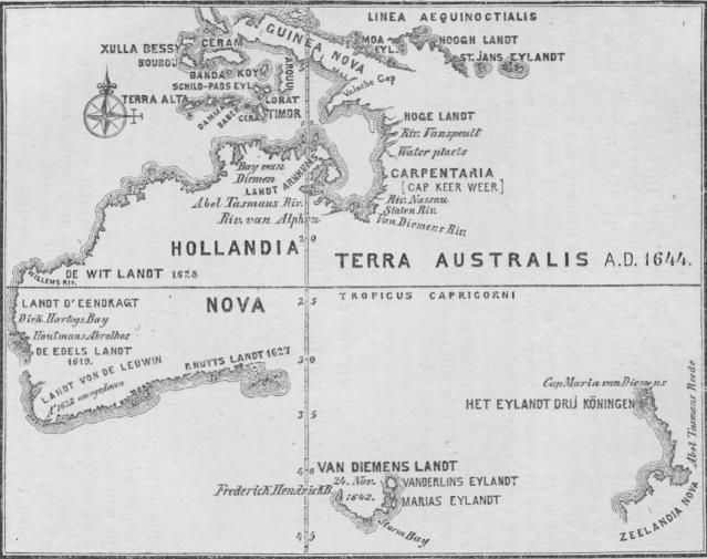 103. Tasmans karta öfver Australien. Efter hans handskriftsritning i British museum.