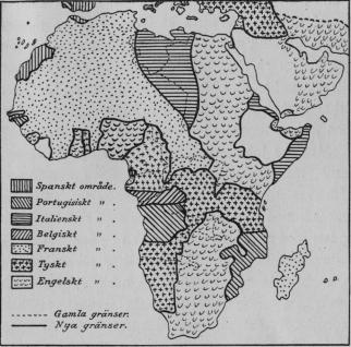 Karta I.  Afrika efter fördraget Tyskland-England 1914.<bEfter <span class=