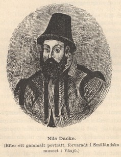 Nils Dacke.<b(Efter ett gammalt porträtt, förvaradt i Småländska<bmuséet i Växjö.) Nils Dacke.<b(Efter ett gammalt porträtt, förvaradt i Småländska<bmuséet i Växjö.)