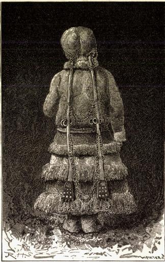 Samojedisk Fruentimmerdragt.<bEfter en Tegning af <span class=