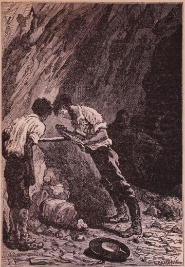 Pencroff försökte gnida två torra trästycken mot hvarandra (sid. 99).