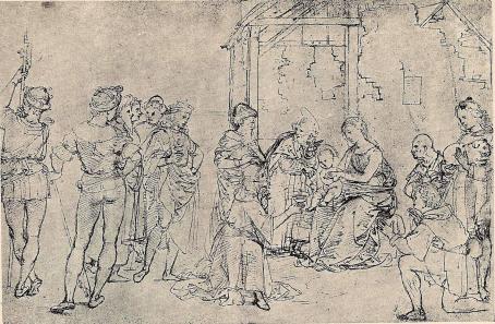 Fig. 7. Konungarnas tillbedjan, teckning (Stockholm).