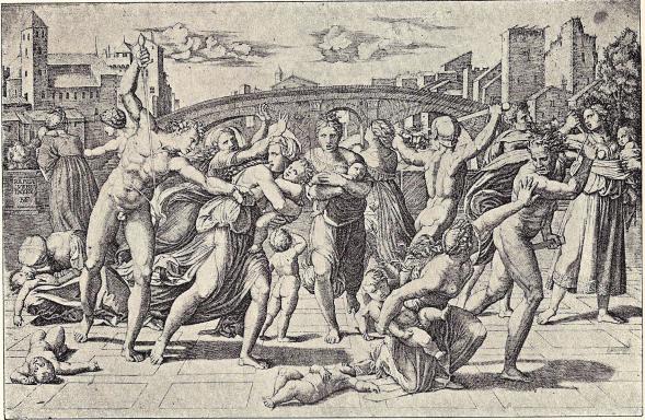 Fig. 20. Betlehemitiska barnamordet. Stick av Marcantonio Raimondi.