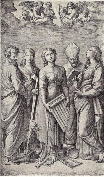 Fig. 40. Hel. Cecilia efter kopparstick av Marcantonio Raimondi.
