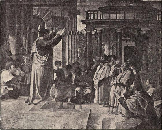 Fig. 47. Paulus predikar i Athen, kartong (London).