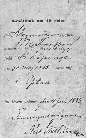 Titelsida i Thorssons gesällbok.
