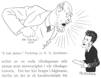 ”I full aktion.” Teckning av C. A. Jacobsson. ”I full aktion.” Teckning av C. A. Jacobsson.