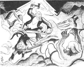 Thors strid med jättarna.<b(Ivar Starkenberg.) Thors strid med jättarna.<b(Ivar Starkenberg.)