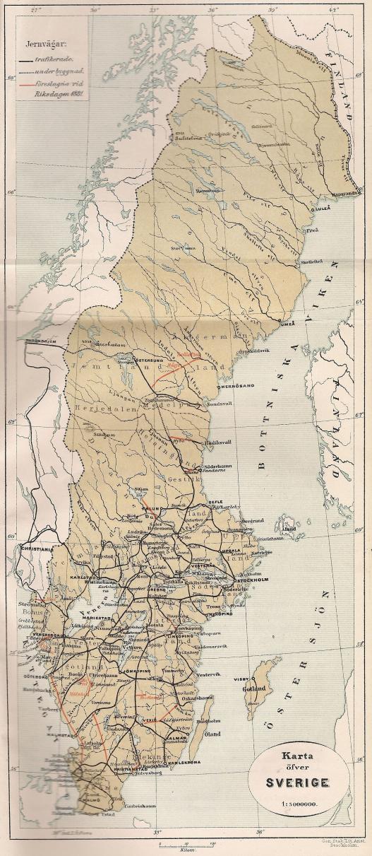 Jernvägar på Karta öfver Sverige