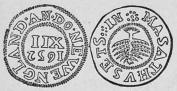 Massachusetts mynt s. k. „Pine-tree shilling“. Massachusetts mynt s. k. „Pine-tree shilling“.