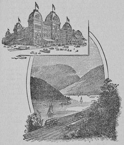 Grand Central-stationen i New York jemte vy af New York Central &<bHudson River-järnvägen.