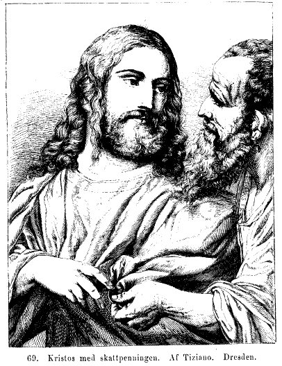 69. Kristos med
skattpenningen. Af Tiziano. Dresden.