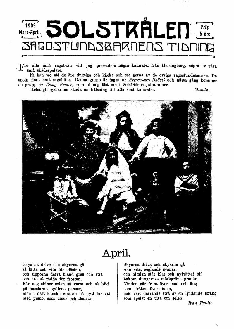 Solstr len Sagostundsbarnens Tidning 1909