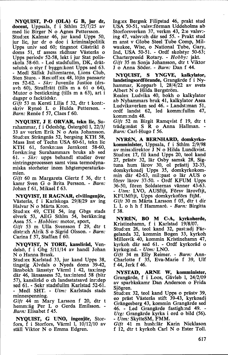 617 (Vem är Vem? / Svealand utom Stor-Stockholm 1964)